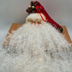 Beard Santa Claus Head with Red Pinecone Hat 24" Hanging Light Up Decoration
